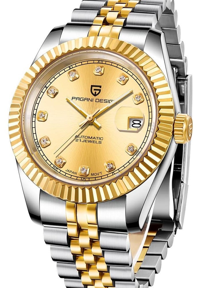 PAGANI DESIGN ساعة باجاني ديزاين 2022 للرجال الأوتوماتيكية الفاخرة - مقاومة للماء من الفولاذ المقاوم للصدأ مع قرص ذهبي - Image 1